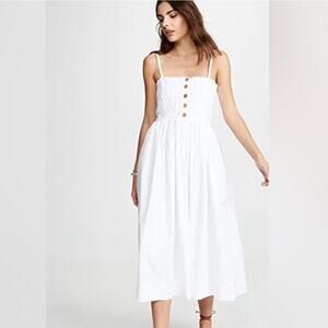 FREE PEOPLE LILAH PLEATED TUBE WHITE POPLIN MIDI DRESS Romantic Prairie Summer
